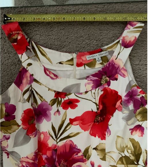 Sandra Darren Women Dress Size 8 Pink Purple Red White Floral Pockets Sleeveless - Picture 7 of 10